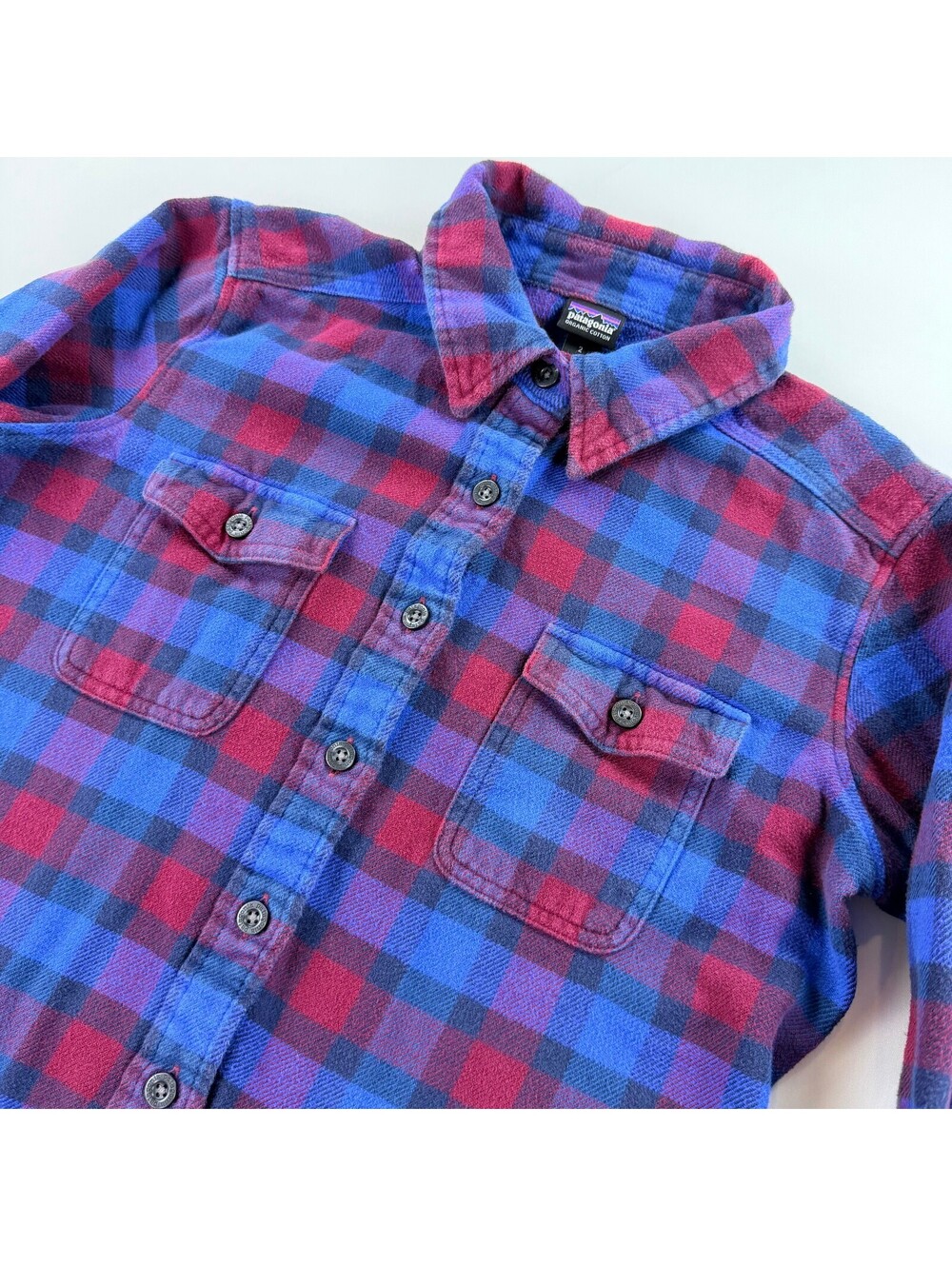 Patagonia Fjord Flannel Shirt Women's 2 Blue Red Plaid Organic Cotton 53915
